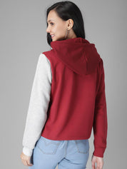 Kotty Women Maroon & Black Colourblocked Hooded Sweatshirt