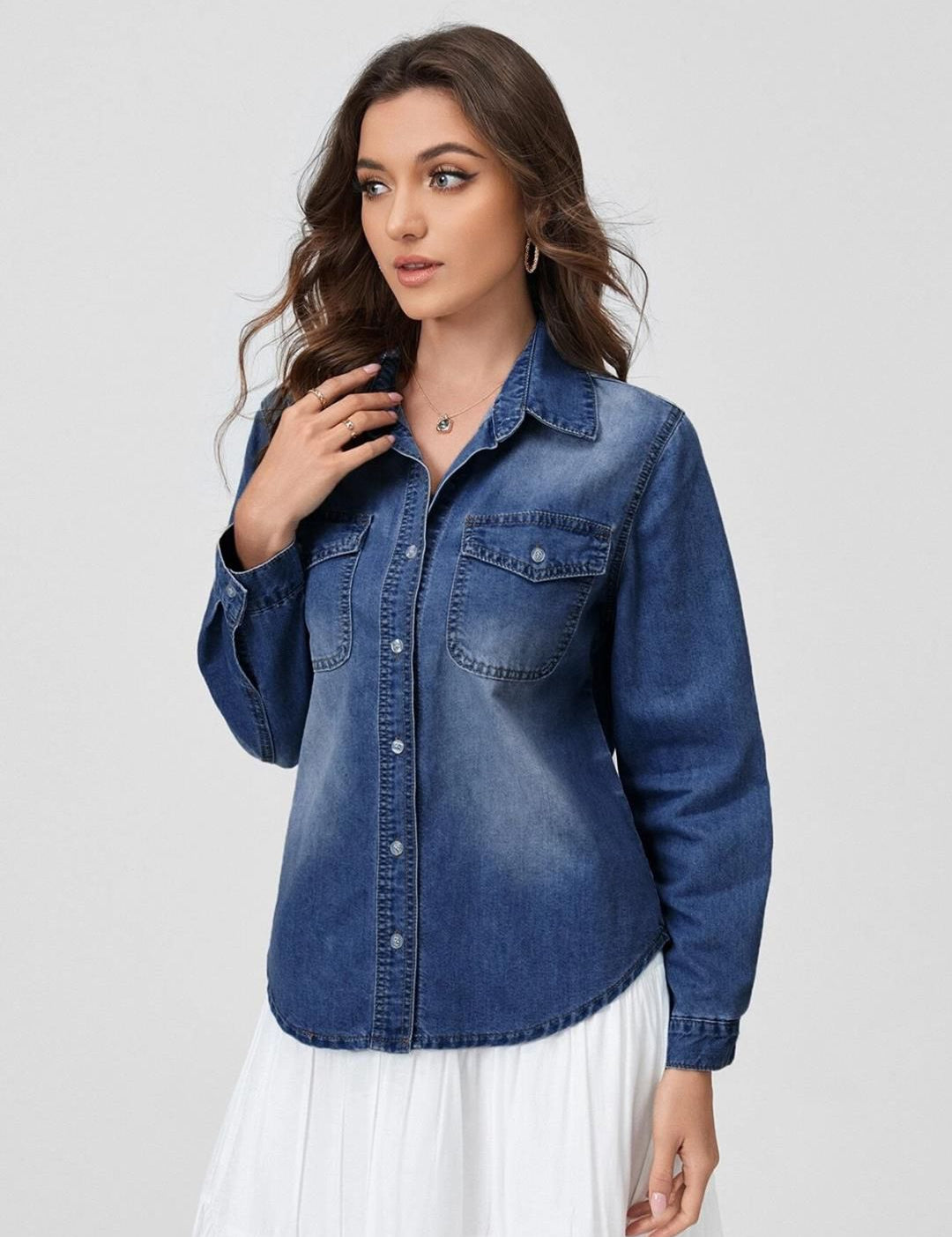 Kotty Blue Relaxed Faded Spread Collar Casual Shirt