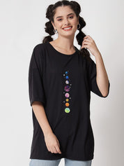 Kotty Women Black Typography Printed Applique Oversized T-shirt