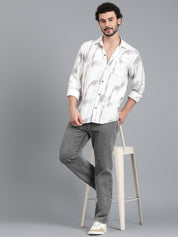 Kotty White & Grey Tie and Dye Spread Collar Relaxed Fit Casual Shirt