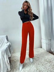 KOTTY BIZwear Women Relaxed Straight Fit High-Rise Easy Wash Parallel Trouser