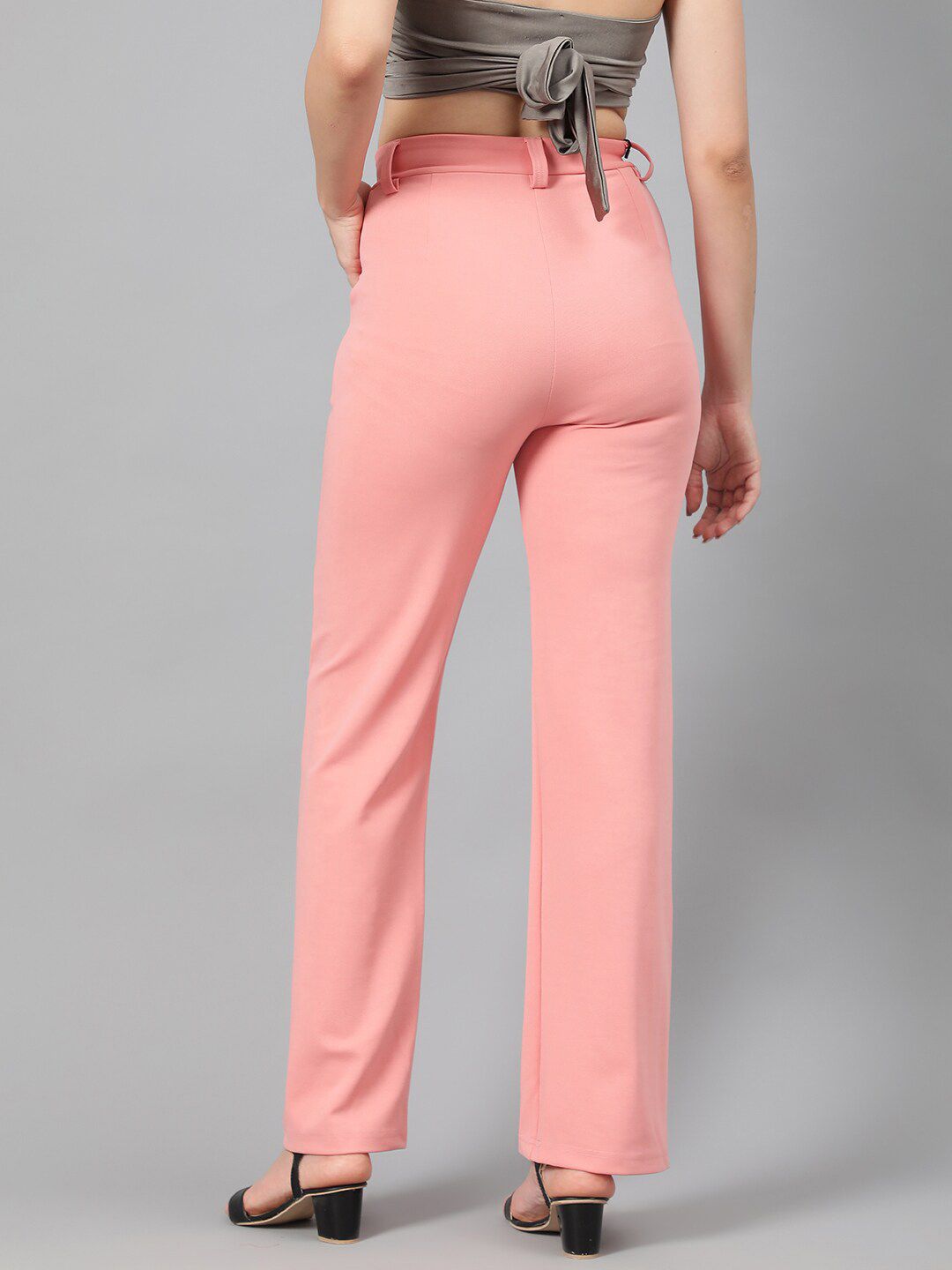 Kotty Women Pink Relaxed Straight Leg Fit High-Rise Easy Wash Parallel Trousers
