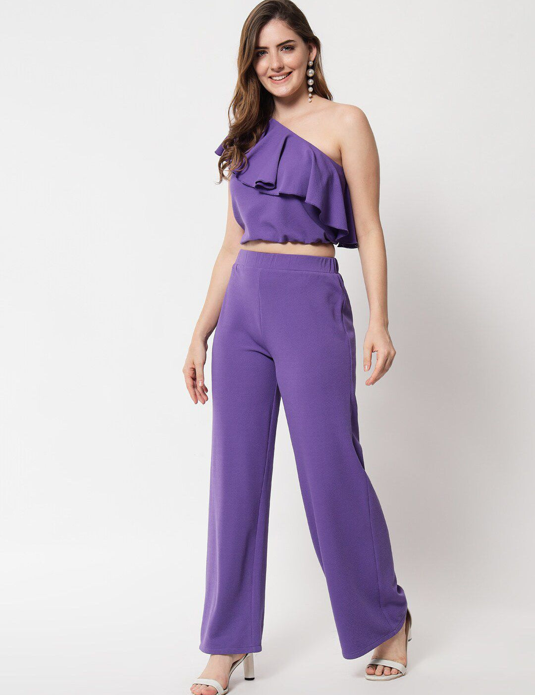Kotty One Shoulder Ruffles Details Top & Trouser Co-Ords Set