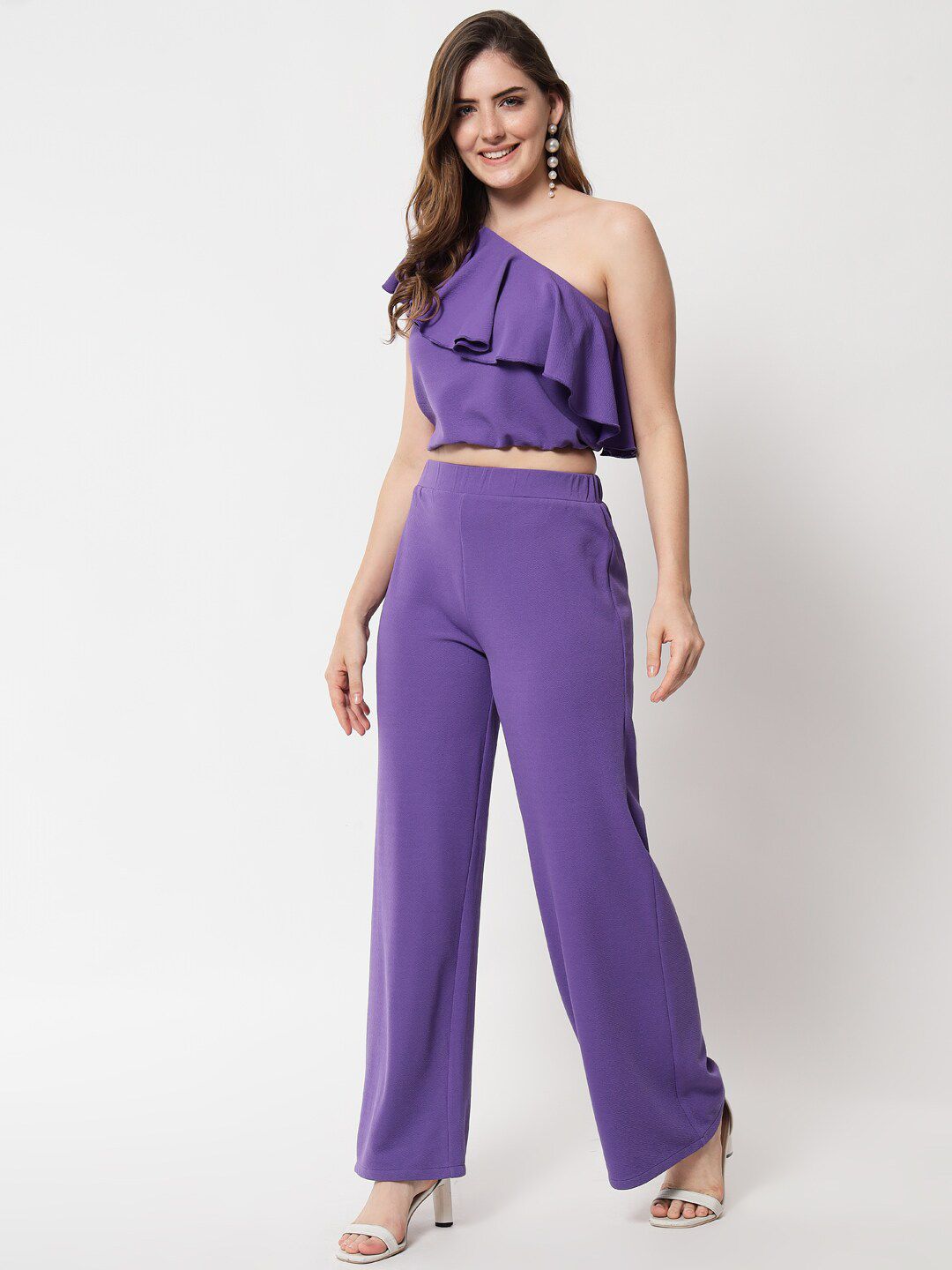 Kotty One Shoulder Ruffles Details Top & Trouser Co-Ords Set