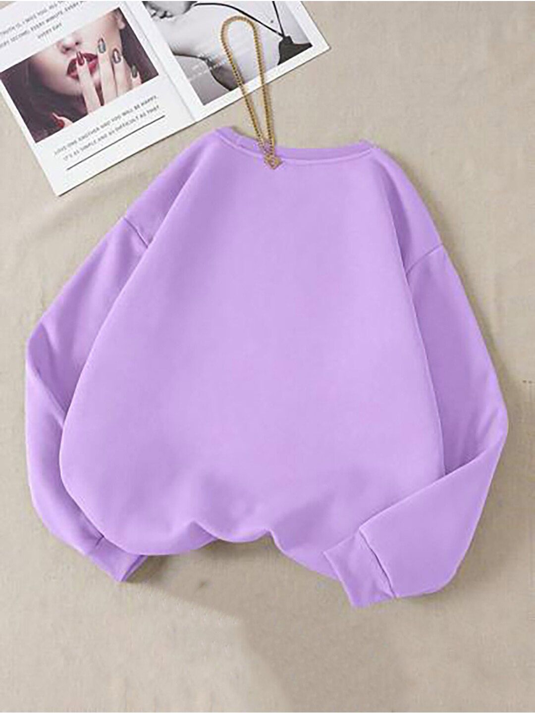 Kotty Typography Printed Round Neck Fleece Pullover