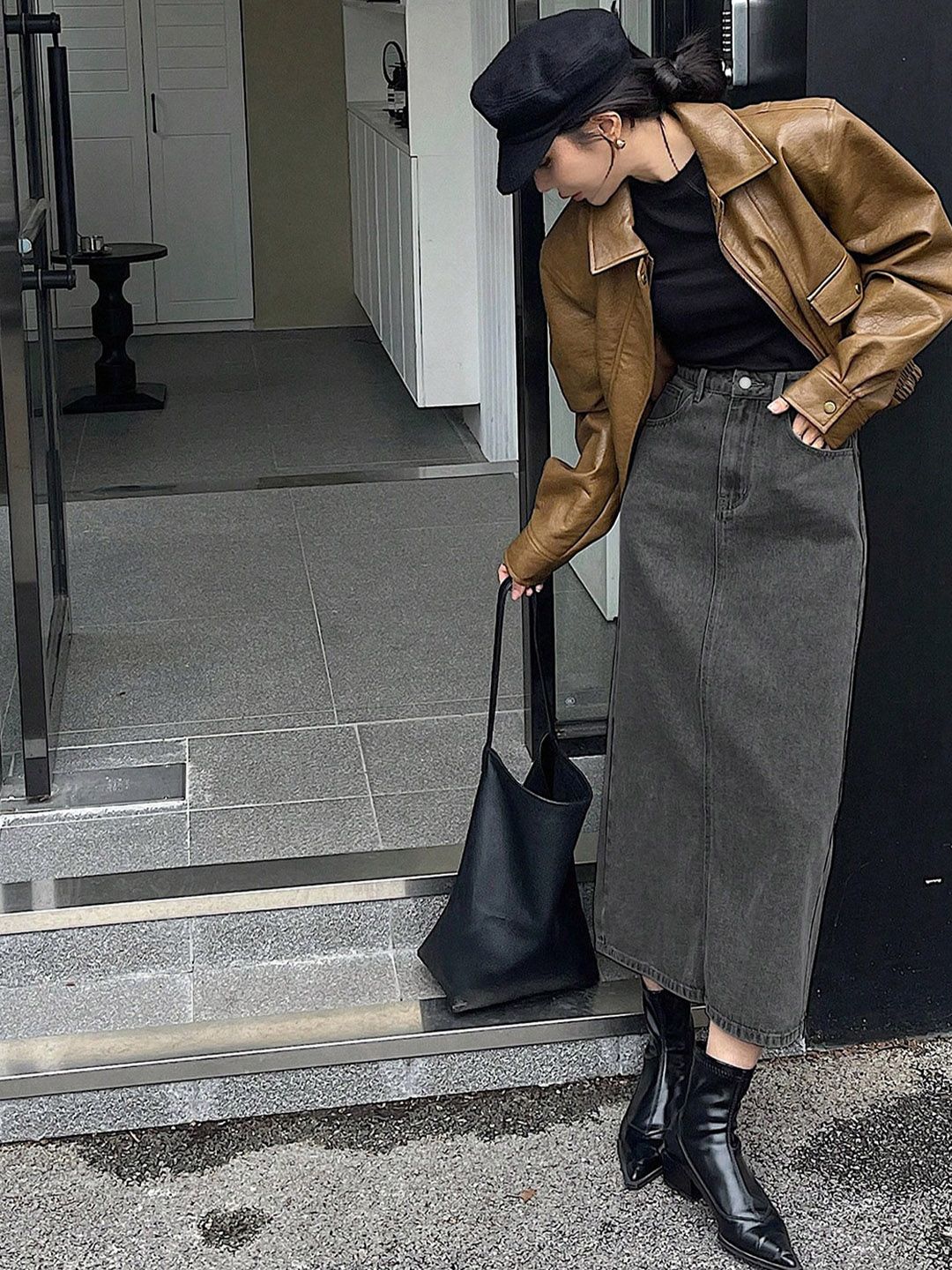 Kotty Denim Straight Midi Skirt