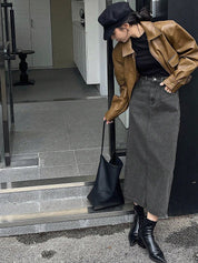 Kotty Denim Straight Midi Skirt