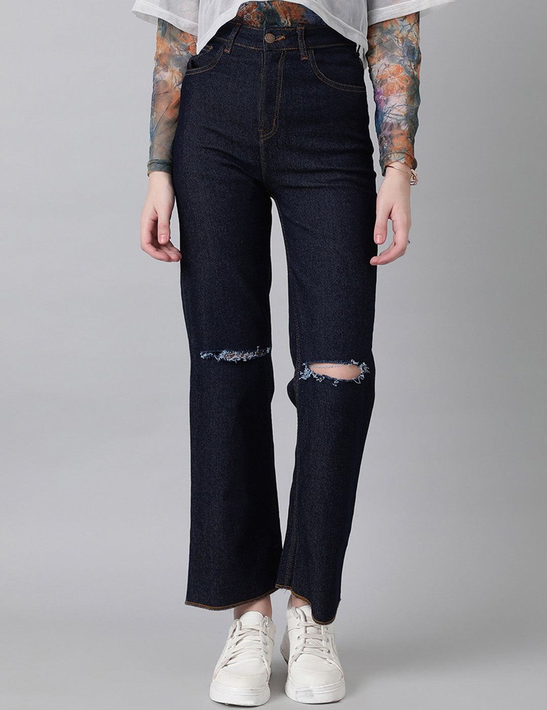 Kotty Women Bootcut High-Rise Slash Knee Stretchable Jeans