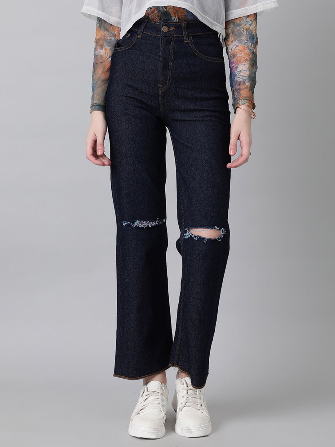 Kotty Women Bootcut High-Rise Slash Knee Stretchable Jeans