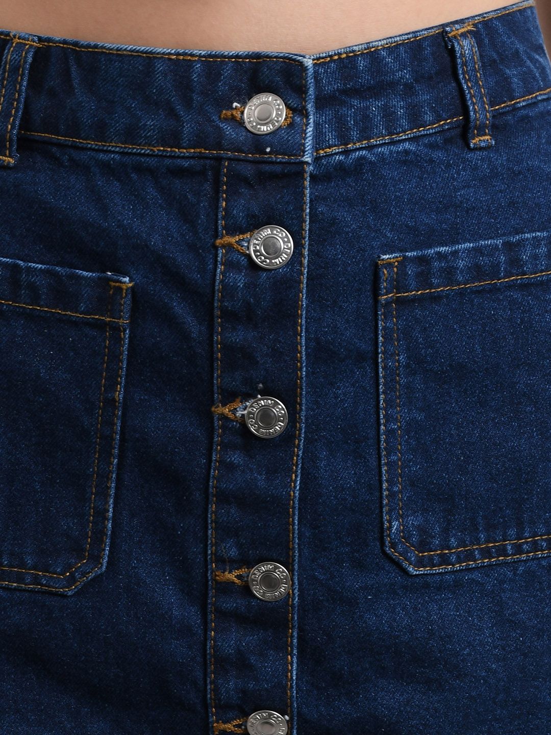 Kotty Women Navy Blue Solid Denim A-Line Mini Skirt