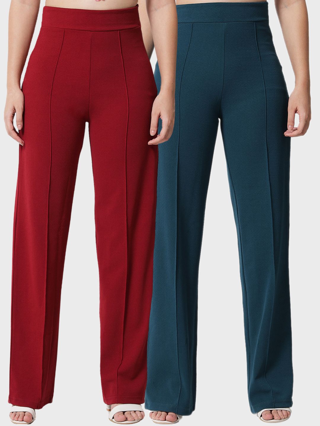 Kotty Women Pack Of 2 Relaxed Straight Leg Easy Wash Straight Fit Parallel Trousers