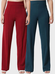 Kotty Women Pack Of 2 Relaxed Straight Leg Easy Wash Straight Fit Parallel Trousers