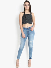 Kotty Women Blue Skinny Fit Mid-Rise Mildly Distressed Jeans