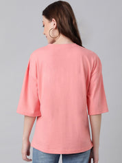 Kotty Graphic Printed Round Neck Drop-Shoulder Sleeves Oversized Fit Cotton T-Shirt