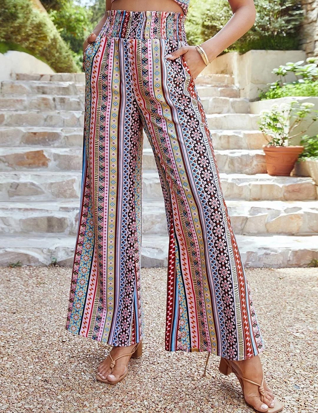 Kotty Women Striped Straight Fit High-Rise Easy Wash Cotton Parallel Trousers