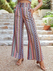 Kotty Women Striped Straight Fit High-Rise Easy Wash Cotton Parallel Trousers