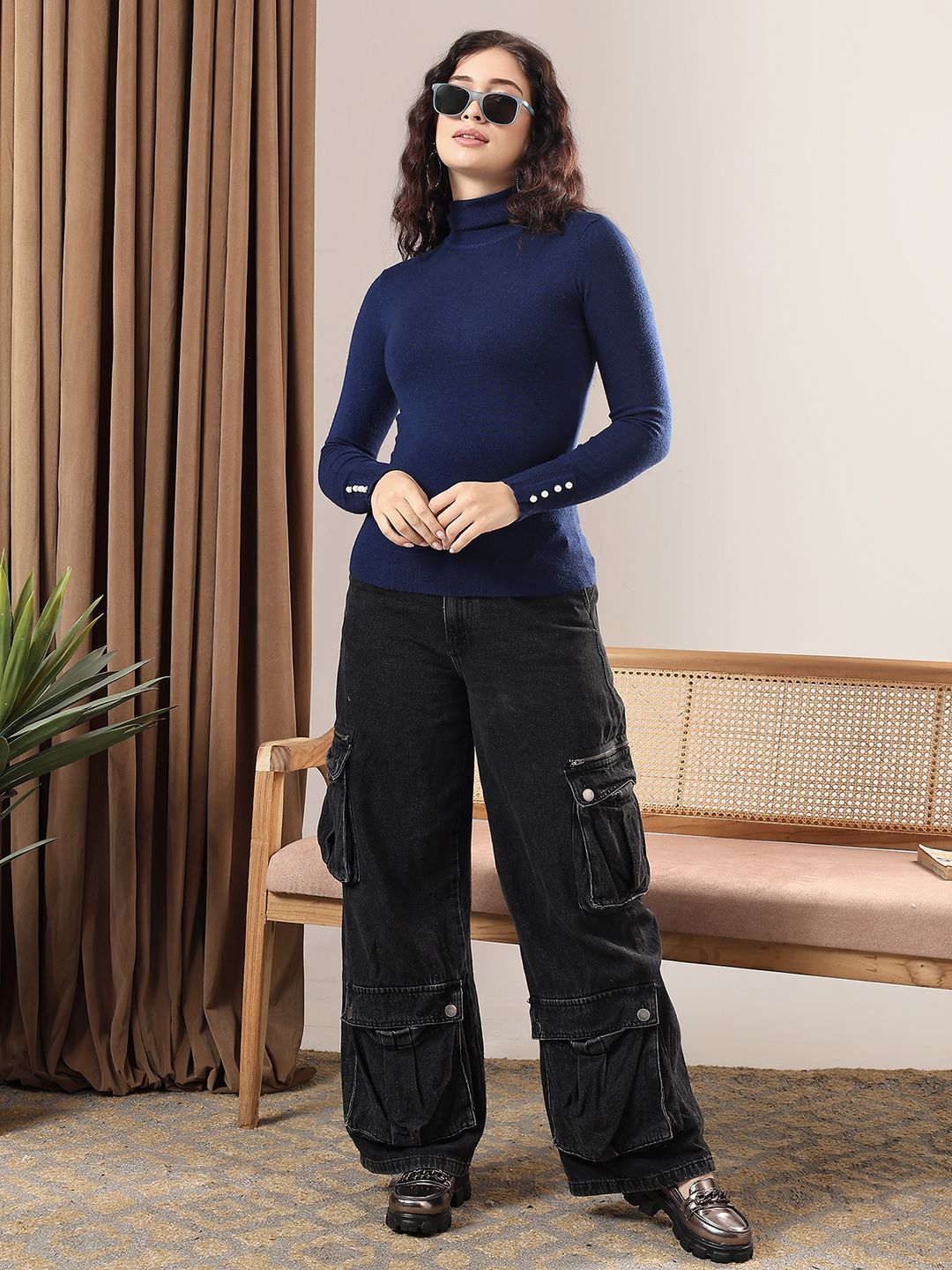 Kotty Women Cotton High Neck Pullover Sweaters