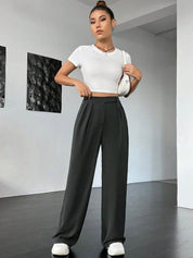 Kotty Women Grey Relaxed Straight Leg Straight Fit High-Rise Trousers