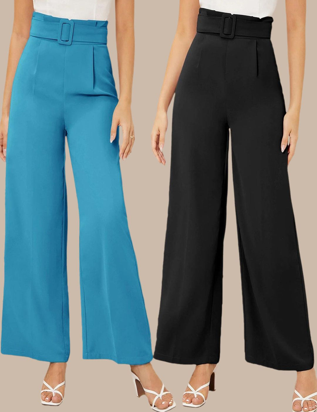 Kotty Pack Of 2 Women Relaxed Straight Fit High-Rise Pleated Trousers