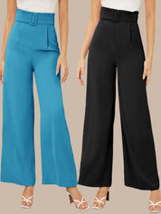 Kotty Pack Of 2 Women Relaxed Straight Fit High-Rise Pleated Trousers