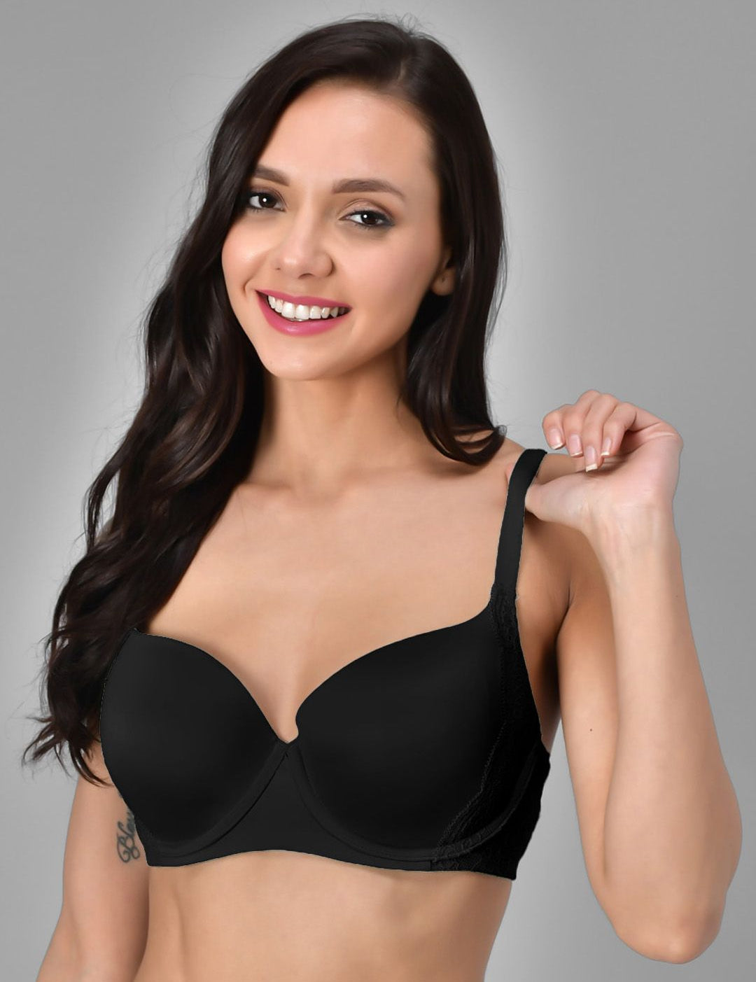 Kotty Black Solid Lightly Padded Underwired Lace T-Shirt Bra-KTTWOMENSBRA04