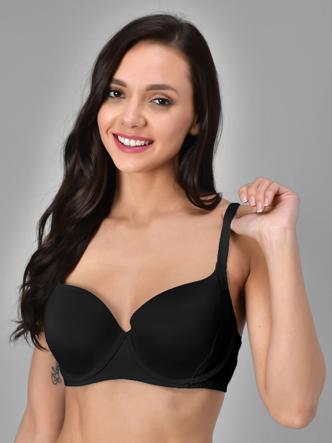 Kotty Black Solid Lightly Padded Underwired Lace T-Shirt Bra-KTTWOMENSBRA04