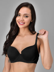 Kotty Black Solid Lightly Padded Underwired Lace T-Shirt Bra-KTTWOMENSBRA04