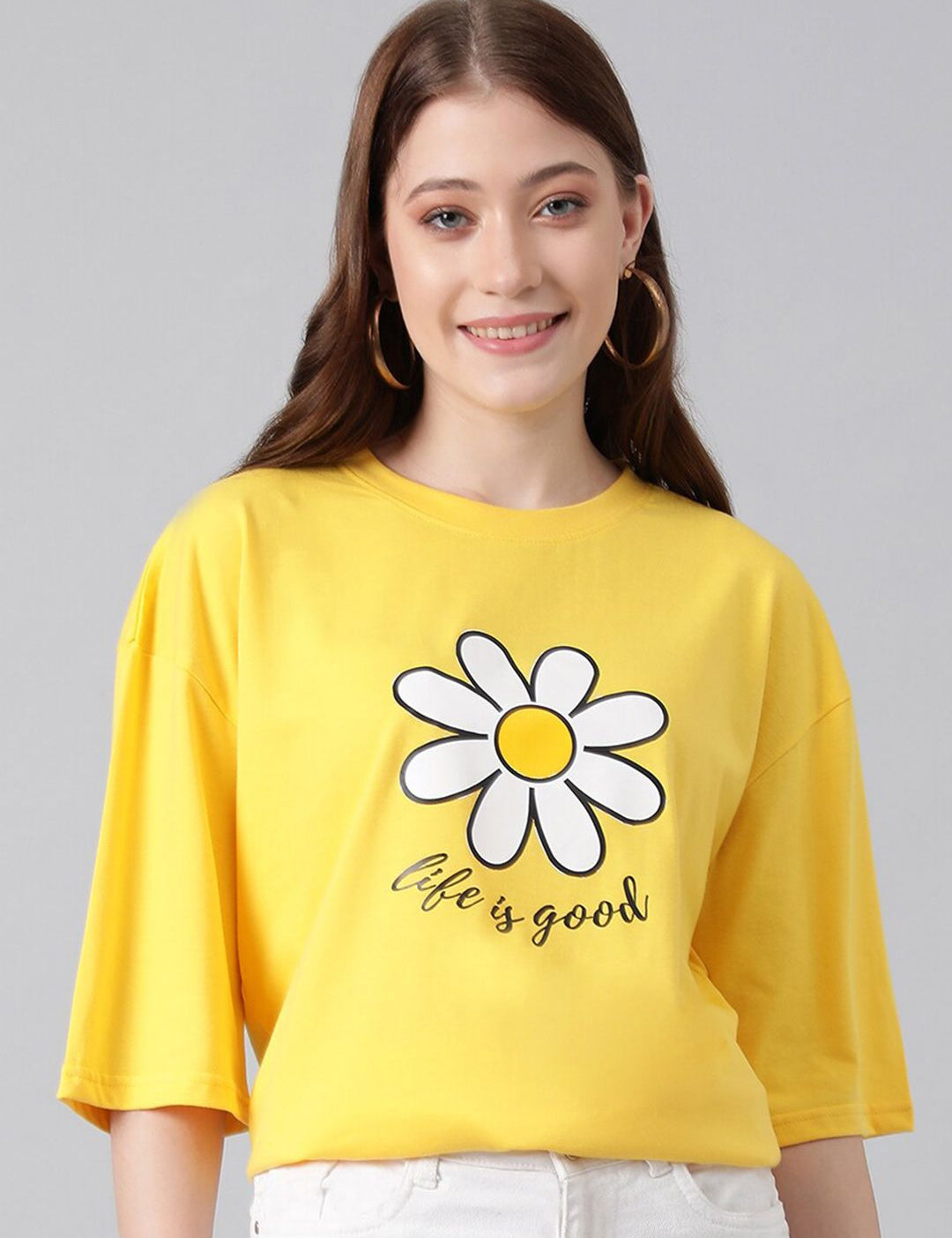 KOTTY Basics Graphic Printed Drop Shoulder Sleeves Oversized T-shirt