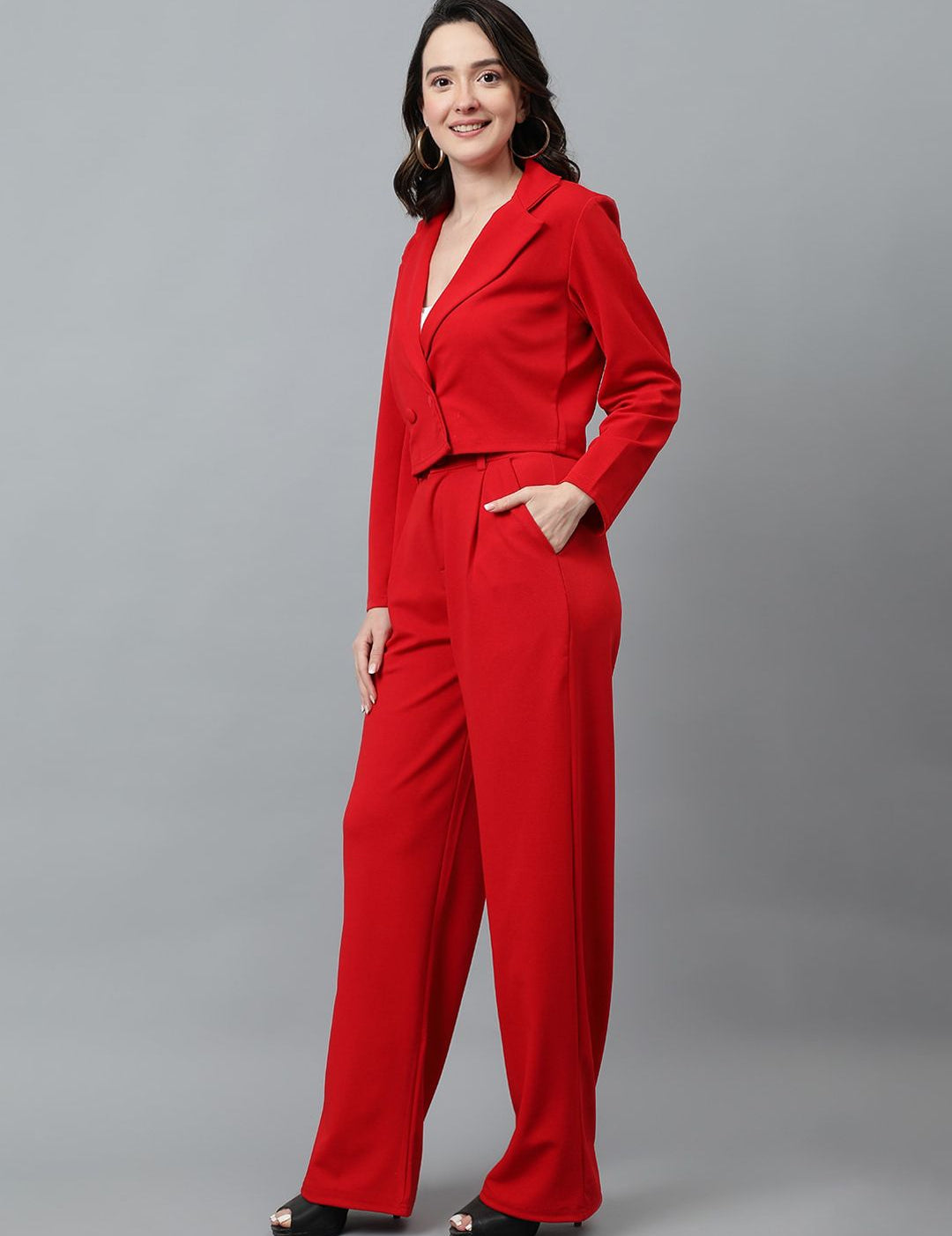 KOTTY BIZwear Blue Notched Lapel Collar Blazer & Mid Rise Trouser