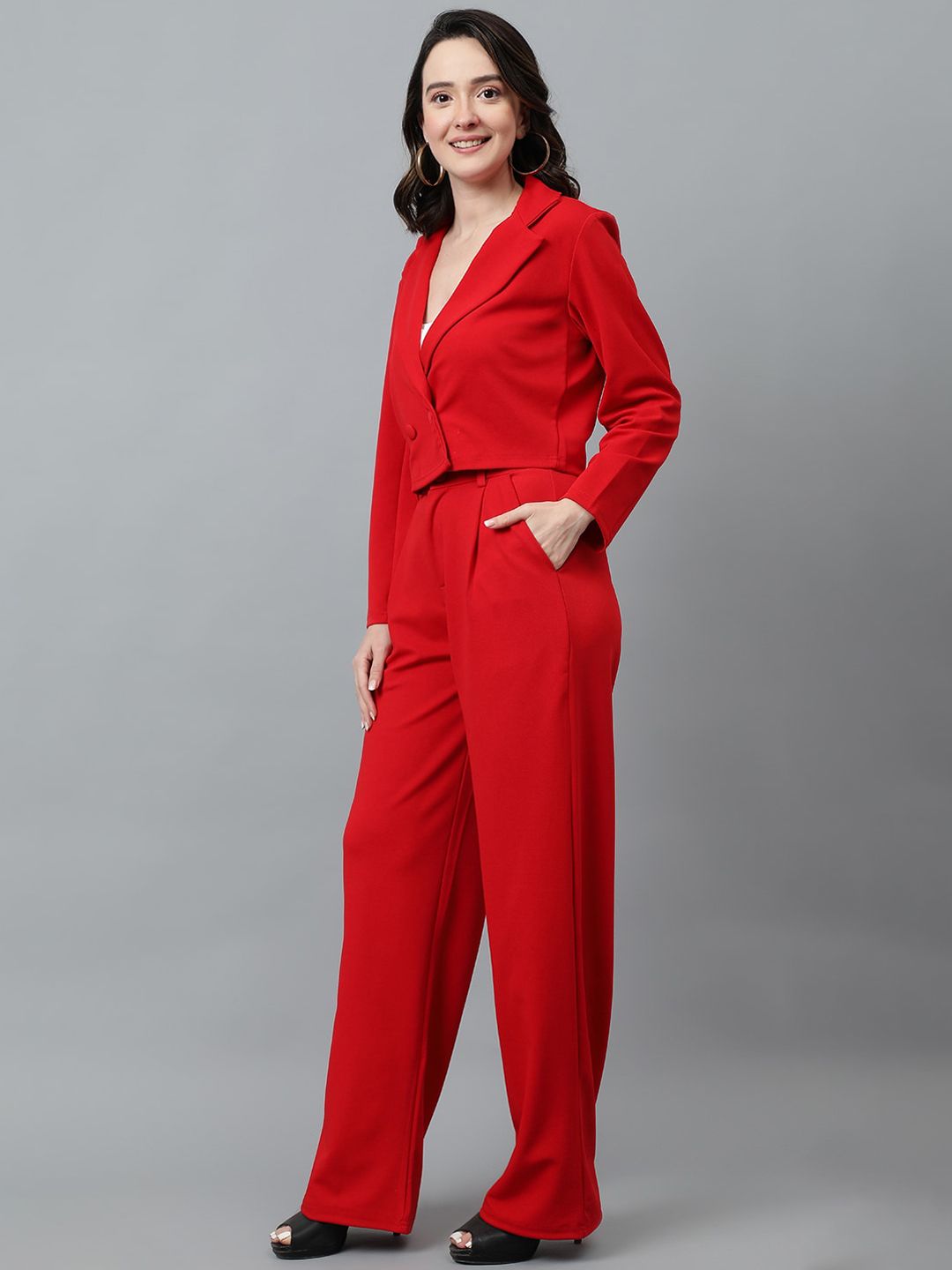 KOTTY BIZwear Blue Notched Lapel Collar Blazer & Mid Rise Trouser