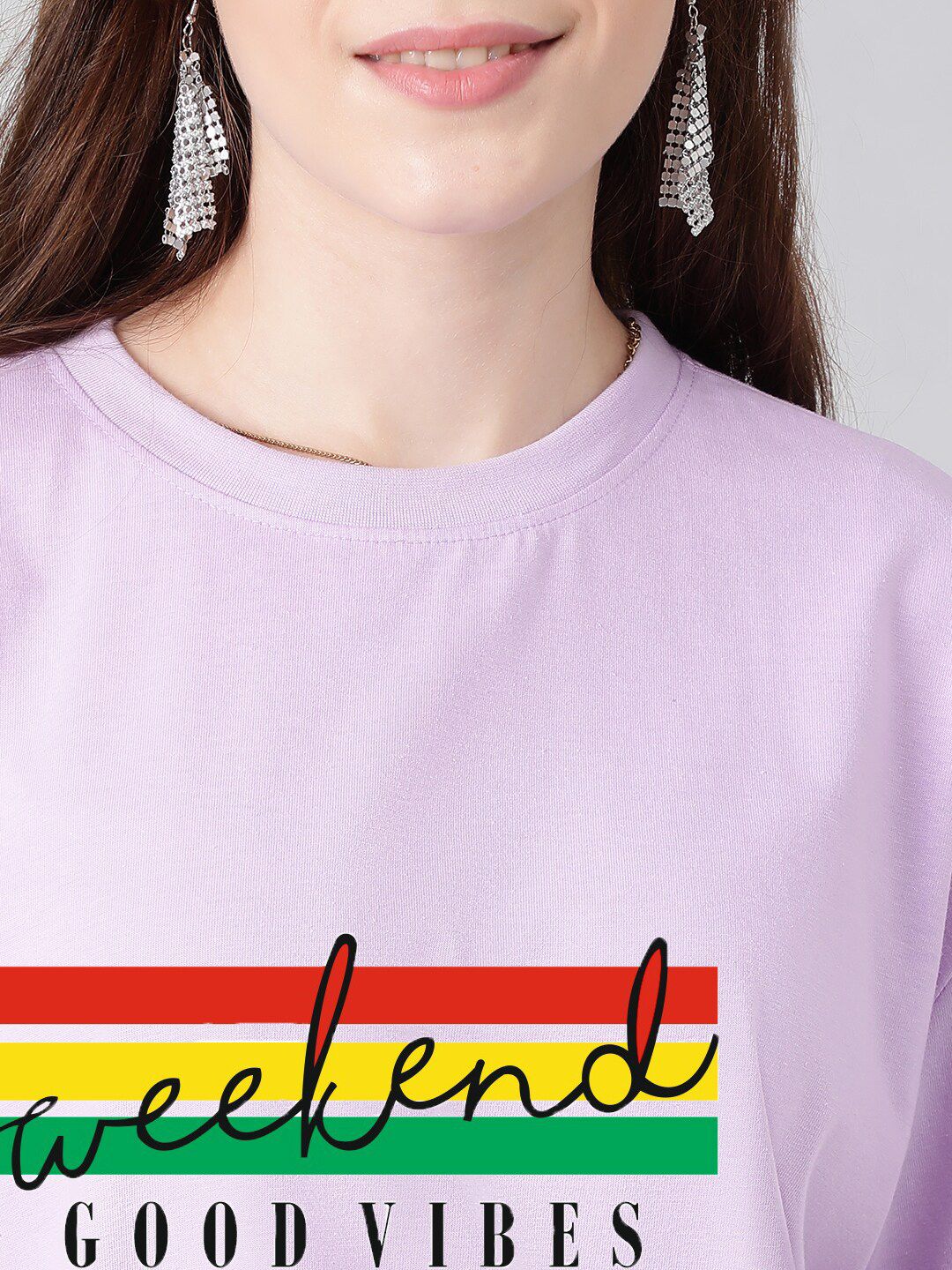 Kotty Typography Printed Drop-Shoulder Sleeves Oversized T-shirt