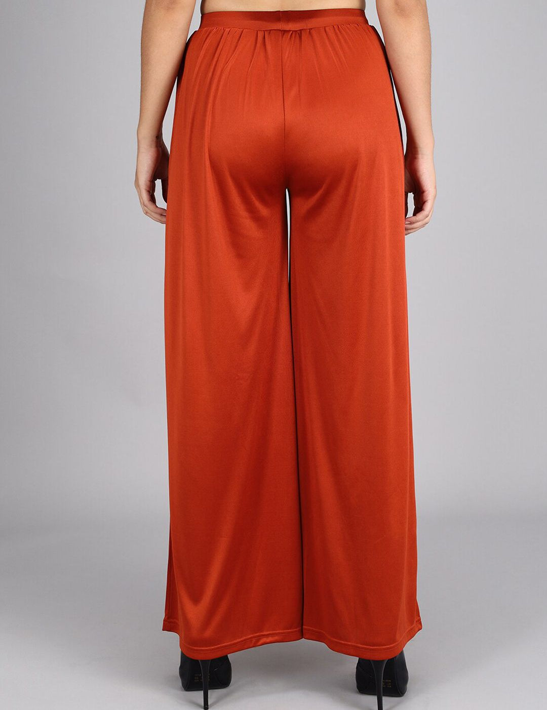 Kotty Women Rust Flared High-Rise Pleated Parallel Trousers