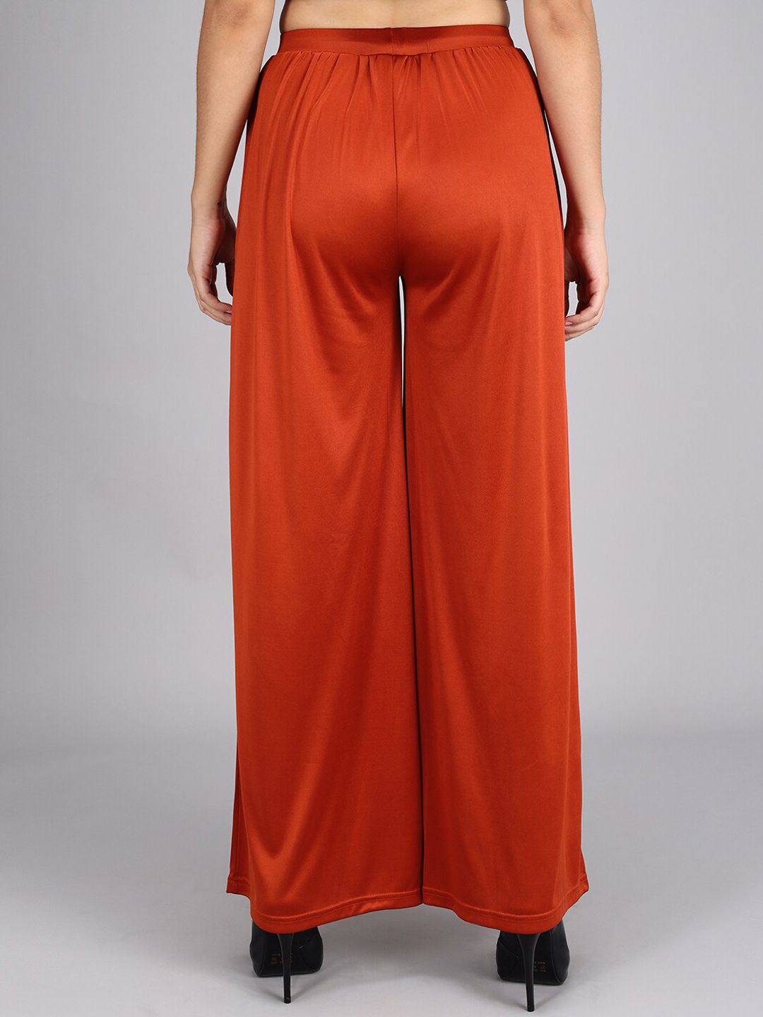 Kotty Women Rust Flared High-Rise Pleated Parallel Trousers