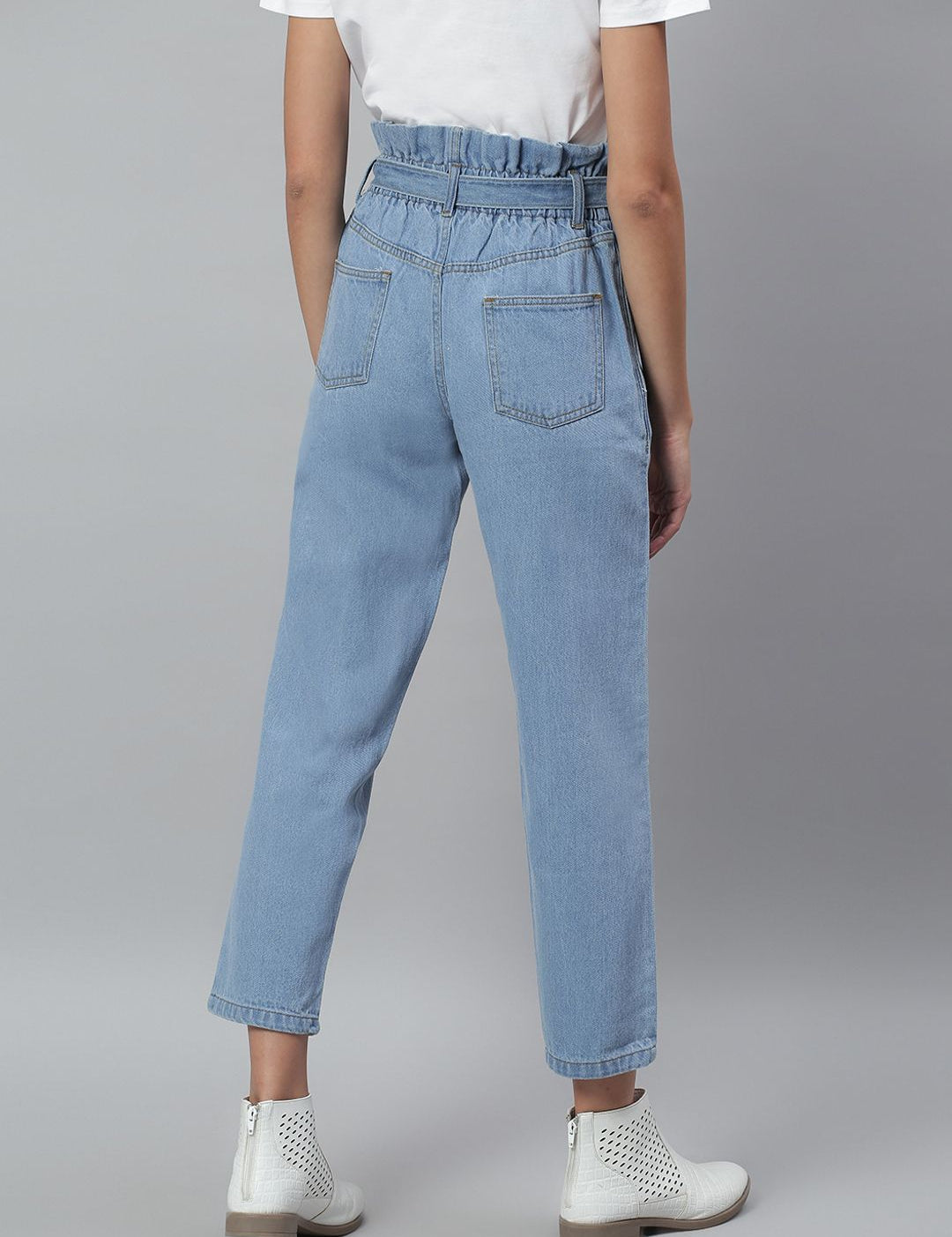 Kotty Women Blue Boyfriend Fit High-Rise Cotton Clean Look Jeans