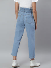 Kotty Women Blue Boyfriend Fit High-Rise Cotton Clean Look Jeans