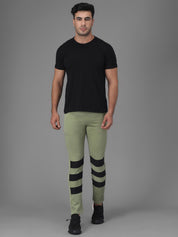 Kotty Men Olive Green & Black Striped Track Pants