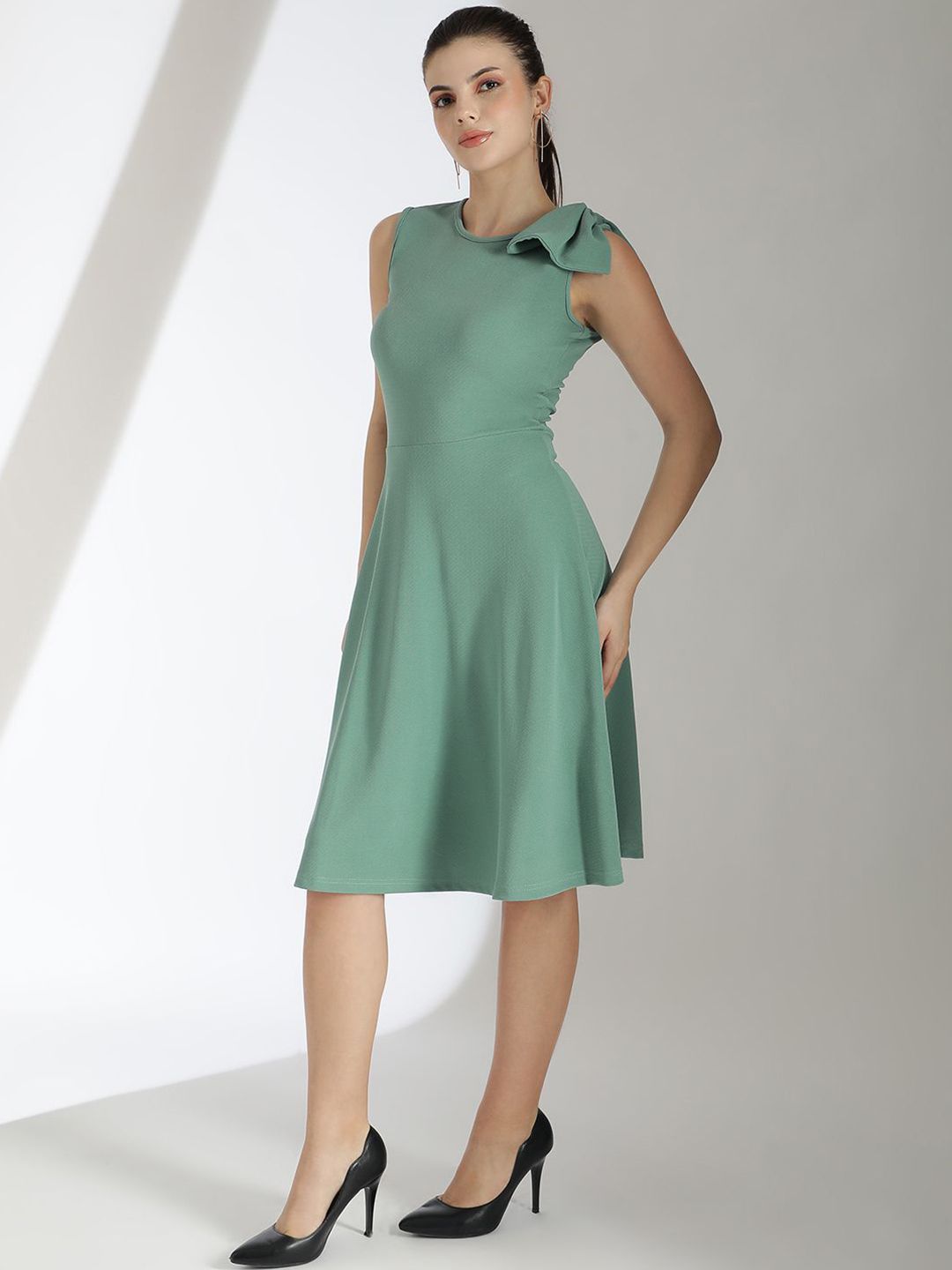 Kotty Solid Round Neck Fit & Flare Dress