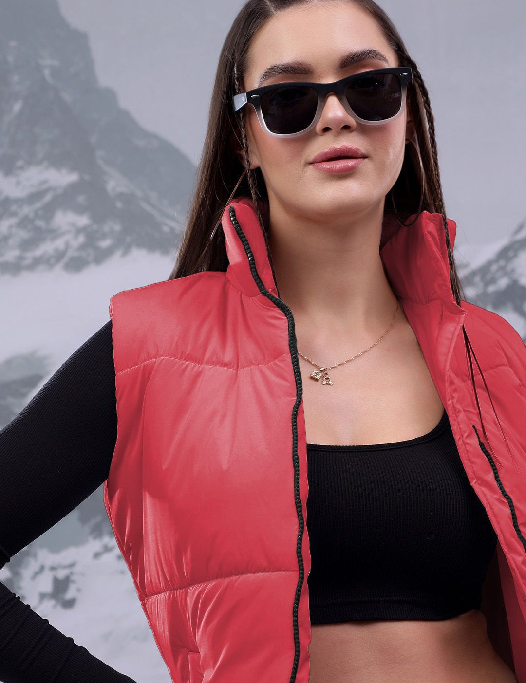 Kotty Women Mock Collar Solid Casual Puffer Insulator Jacket