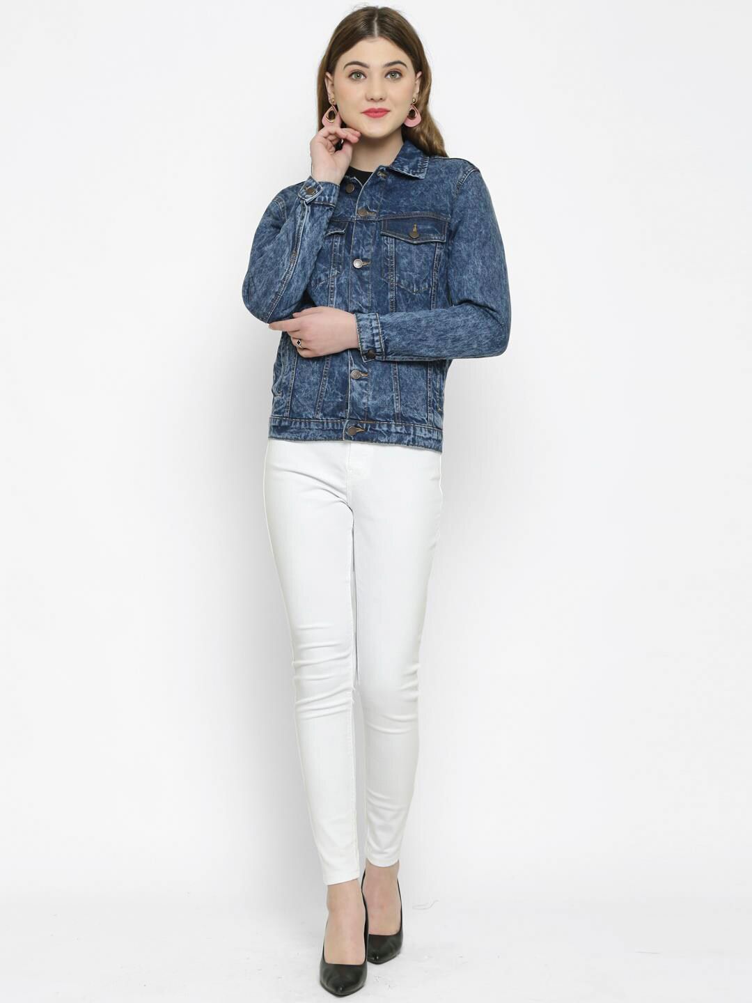 Kotty Women Blue Printed Denim Jacket