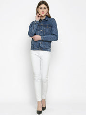 Kotty Women Blue Printed Denim Jacket