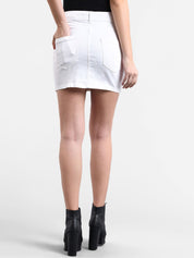 Kotty Women White Solid Denim Straight Mini Skirt