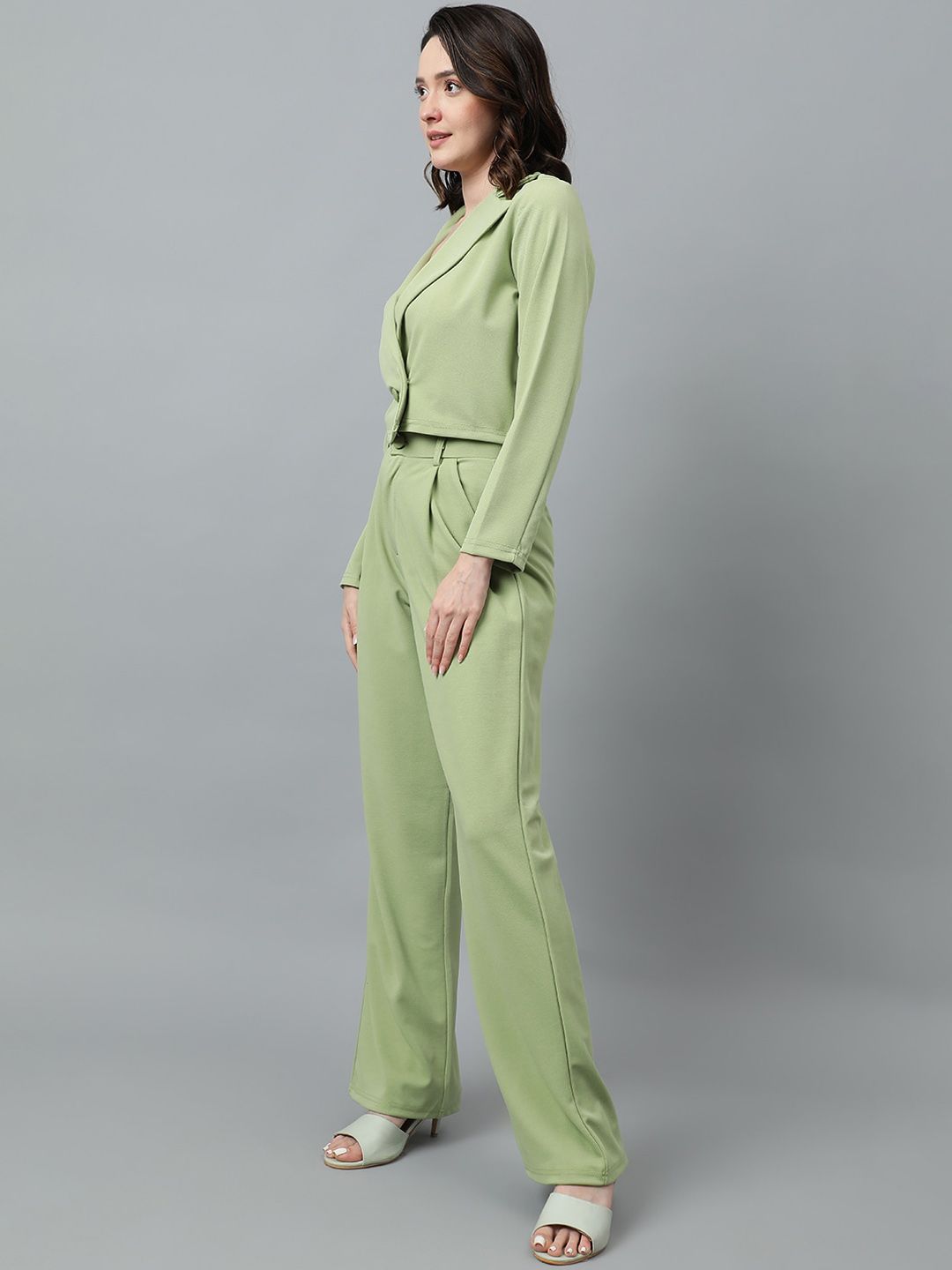 KOTTY BIZwear Green Notched Lapel Collar Blazer & Mid Rise Trouser