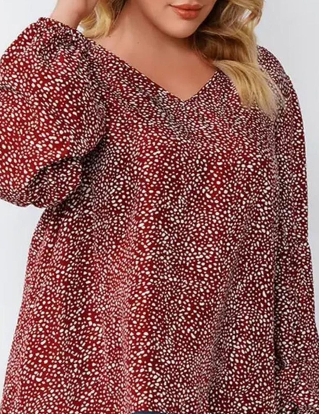 KOTTY Plus Size Abstract Printed Puff Sleeve Crepe Top