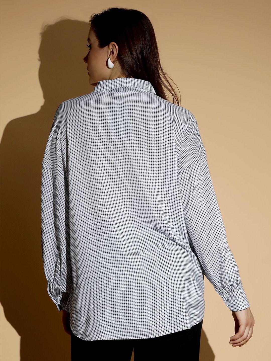 KOTTY BIZwear Women Spread Collar Micro Ditsy Striped Cotton Oversized Casual Shirt