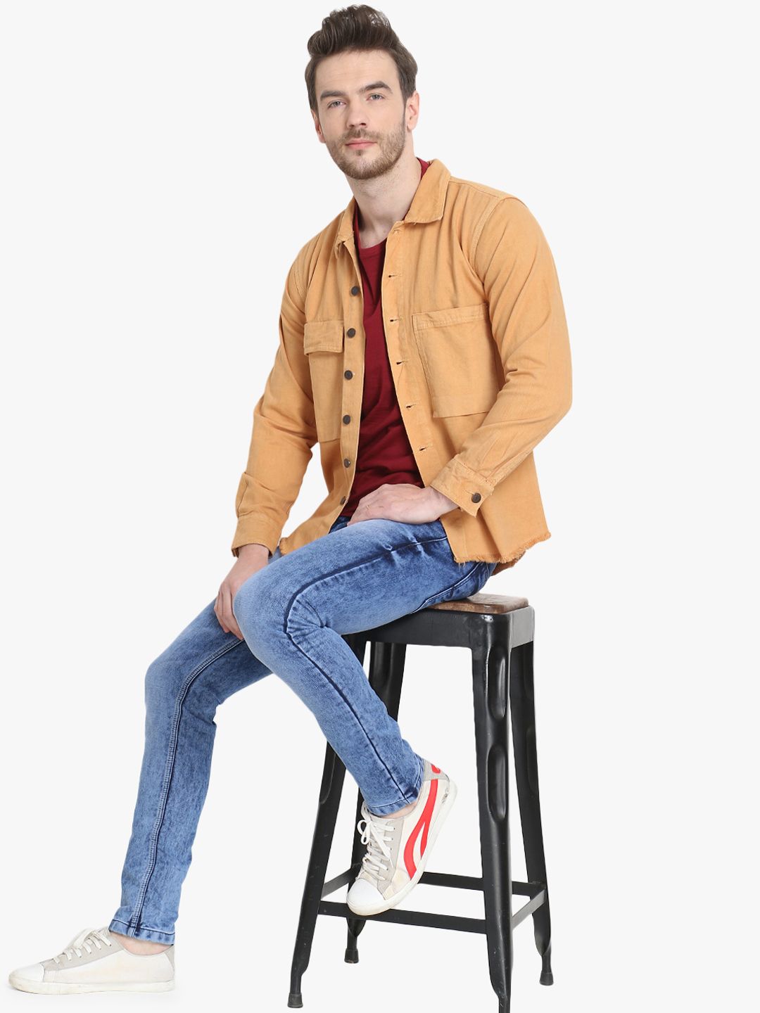 Kotty Men Yellow Solid Denim Jacket
