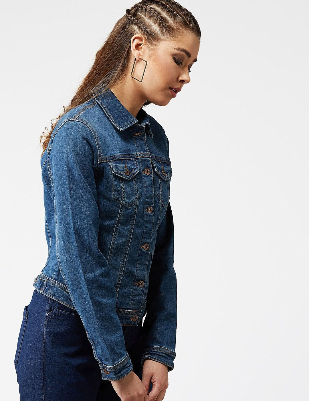 Kotty Women Navy Blue Solid Denim Jacket