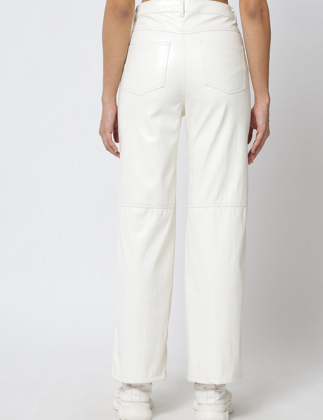 Kotty Women White Relaxed Straight Fit Faux Leather Trouser