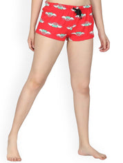 Kotty Women Red & Off-White Printed Lounge Shorts