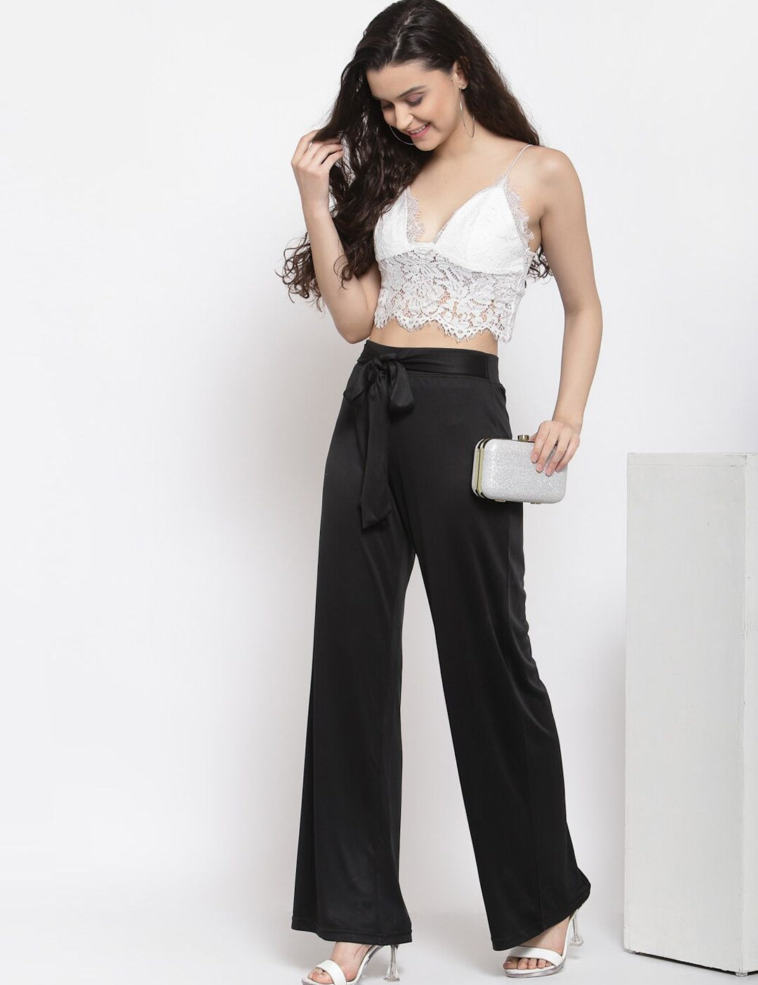 Kotty Women Black Flared High-Rise Parallel Trousers