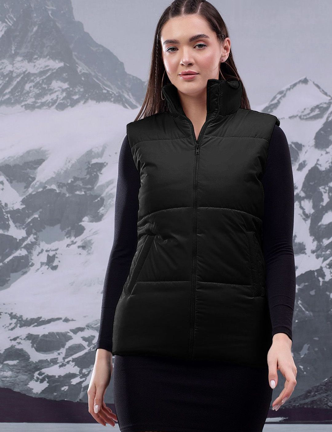 Kotty Women Mock Collar Solid Casual Padded Insulator Jacket